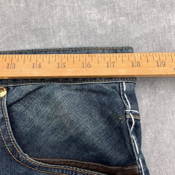 Parish Shorts Men 36W x 14L Blue Stonewash Button Fly Leather High Rise Denim - Picture 9 of 14